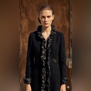 Nanette Lepore Black Ruffle-Trim Coat